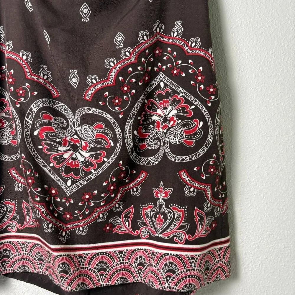 Ann Taylor Loft‎ A Line Skirt Size 10 Brown Red Bandana Print Lined Silk Blend